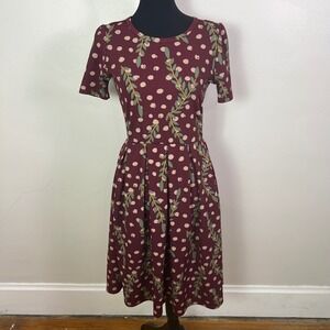 LuLaRoe Size M, Women's Burgundy Short Sleeve Fit Flare Dress